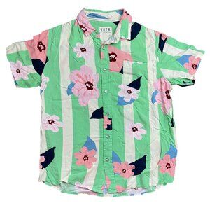 VSTR Premium Button-Up Short Sleeve Shirt Men's Size Large 100% Viscose‎ Floral